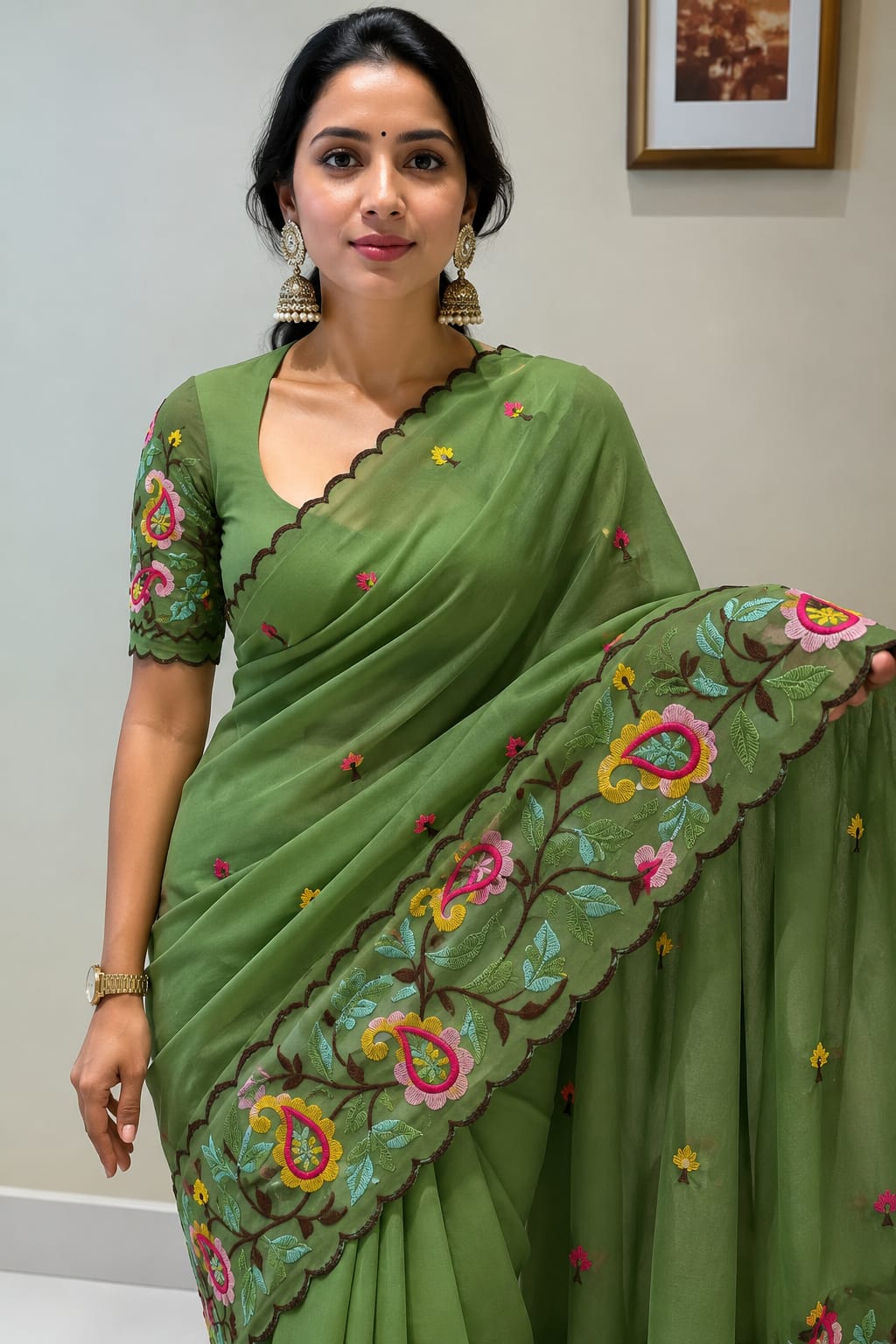 Embroidered work Saree