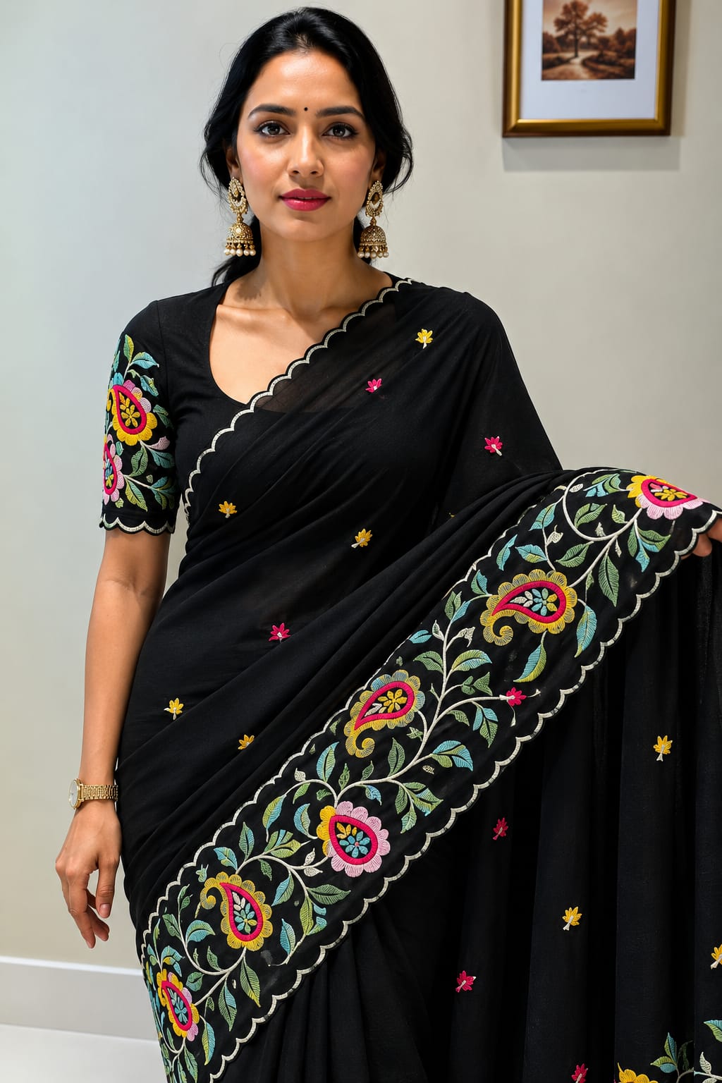 Embroidered work Saree