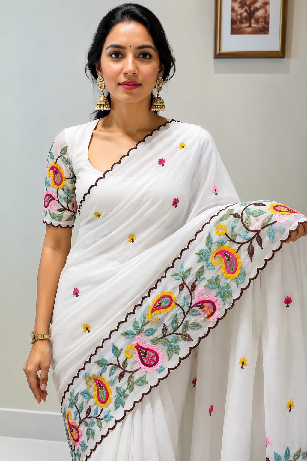Embroidered work Saree