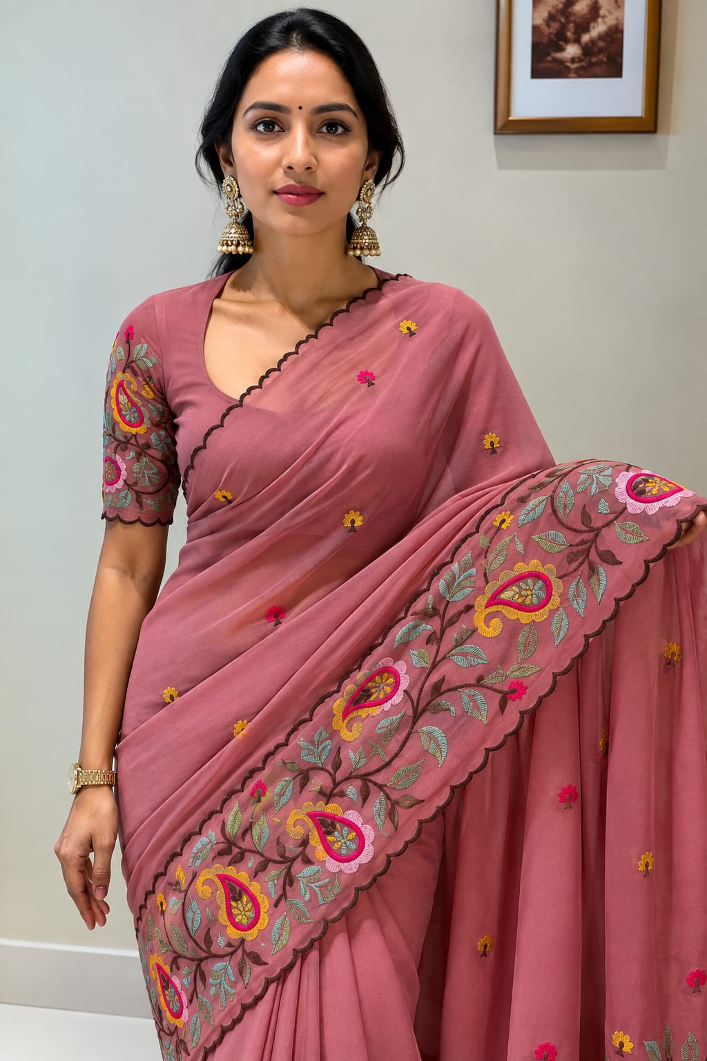 Embroidered work Saree 