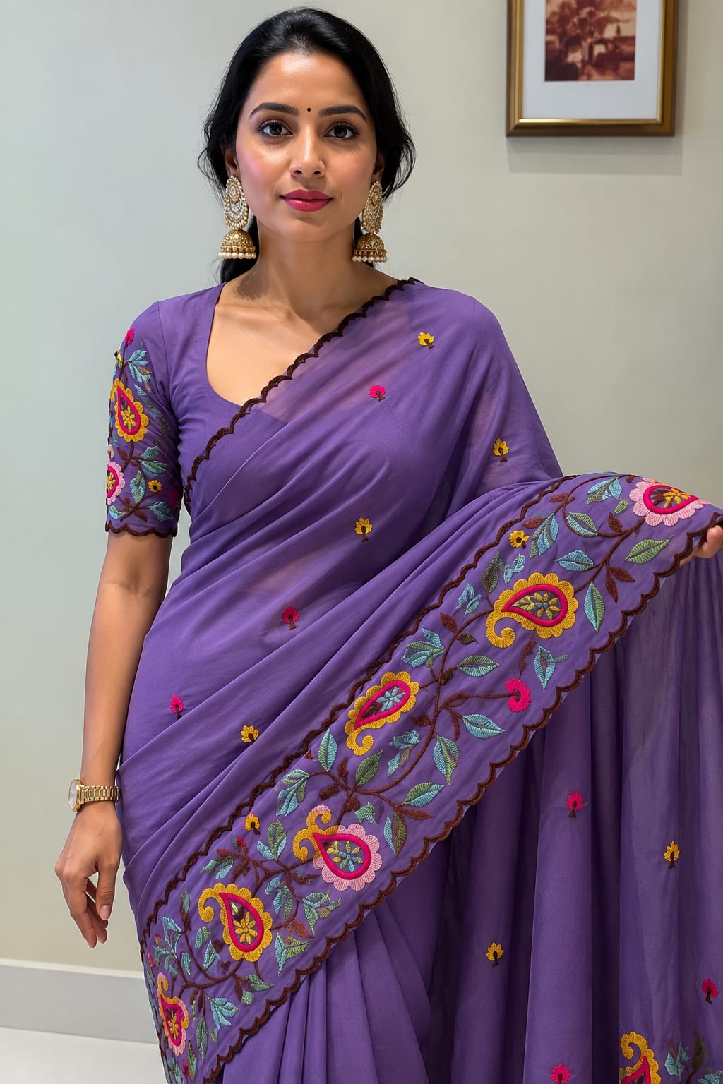 Embroidered work Saree