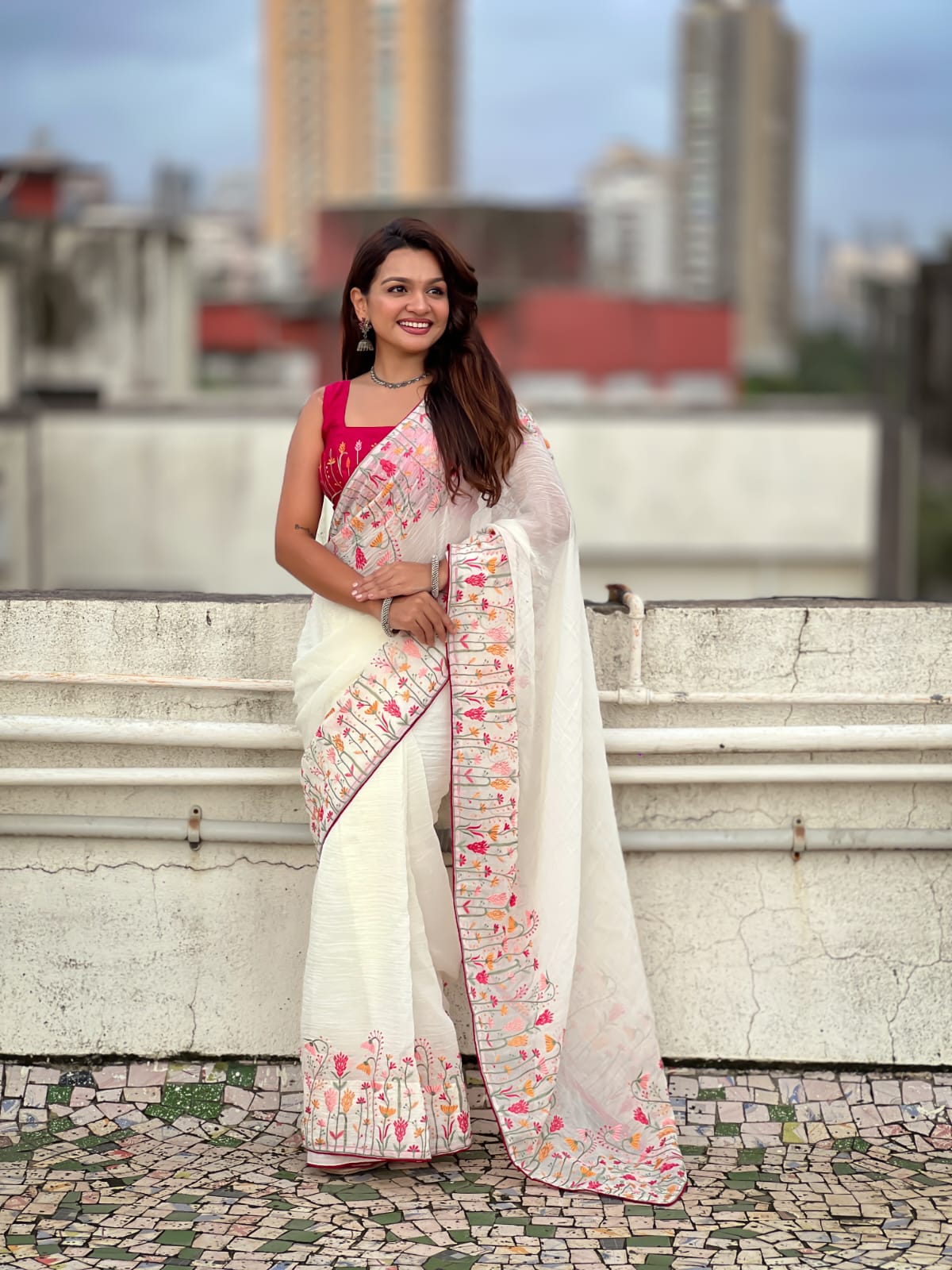 CRUNCHY FABRIC EMBROIDERY SAREE