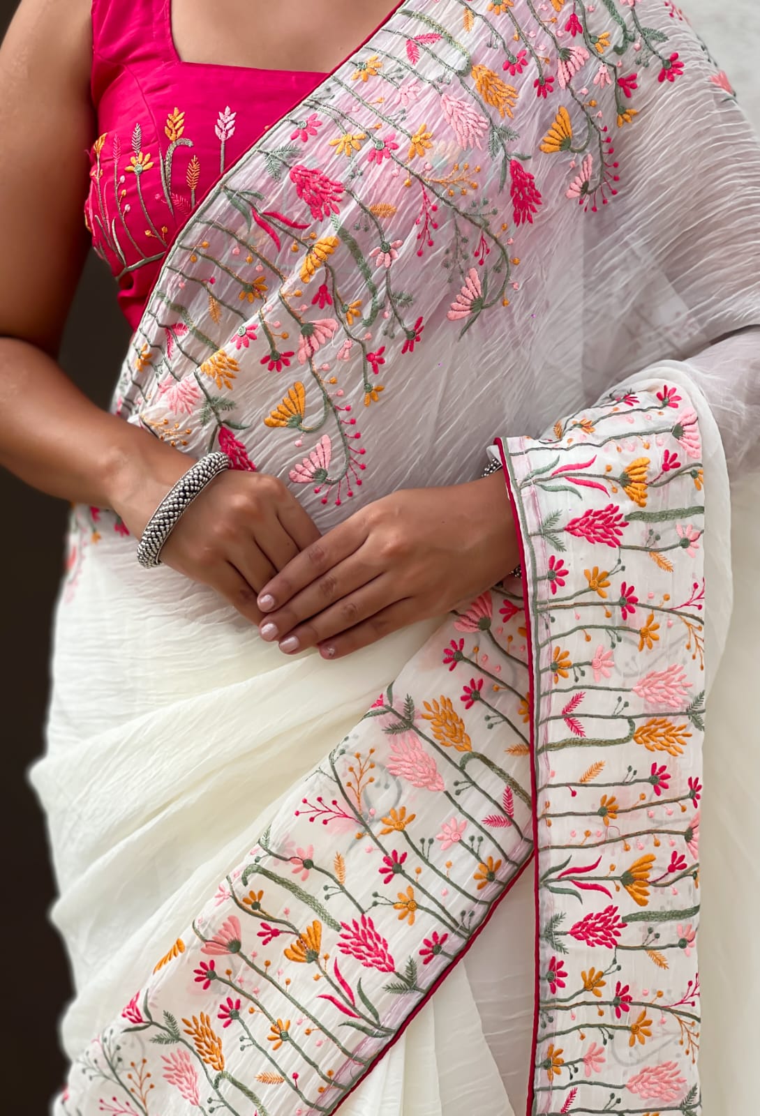 CRUNCHY FABRIC EMBROIDERY SAREE