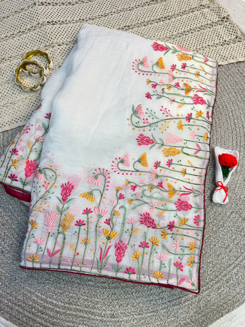 CRUNCHY FABRIC EMBROIDERY SAREE