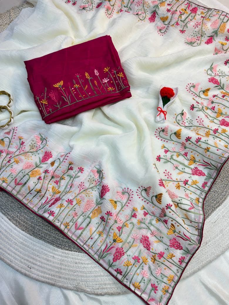 CRUNCHY FABRIC EMBROIDERY SAREE