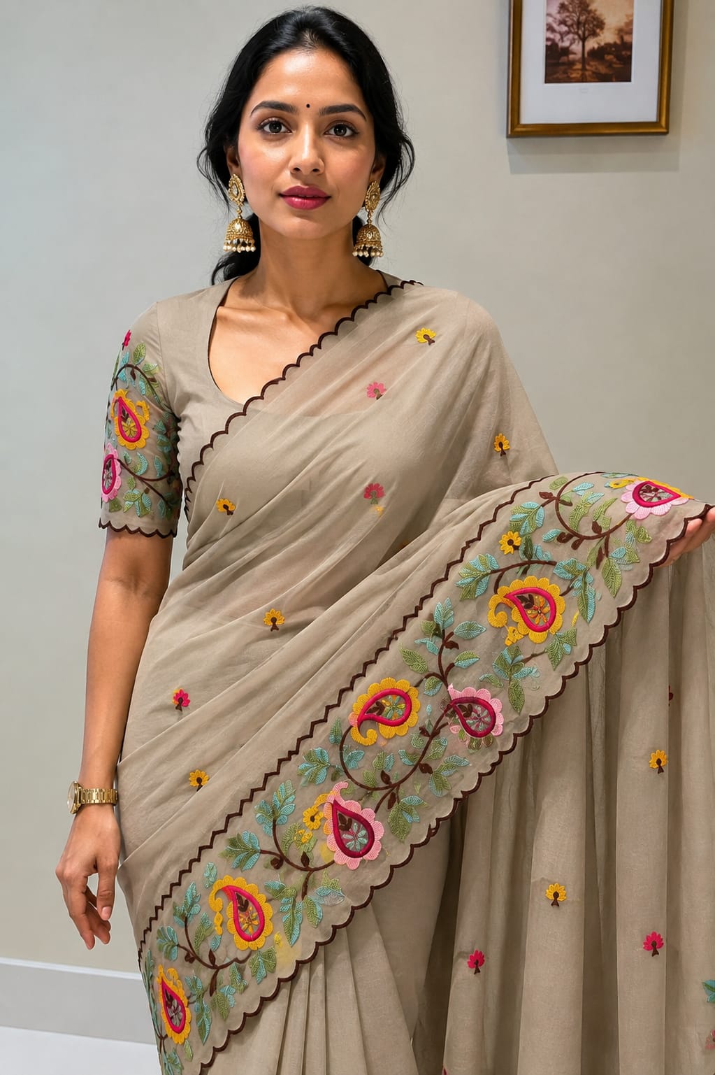 Embroidered work Saree
